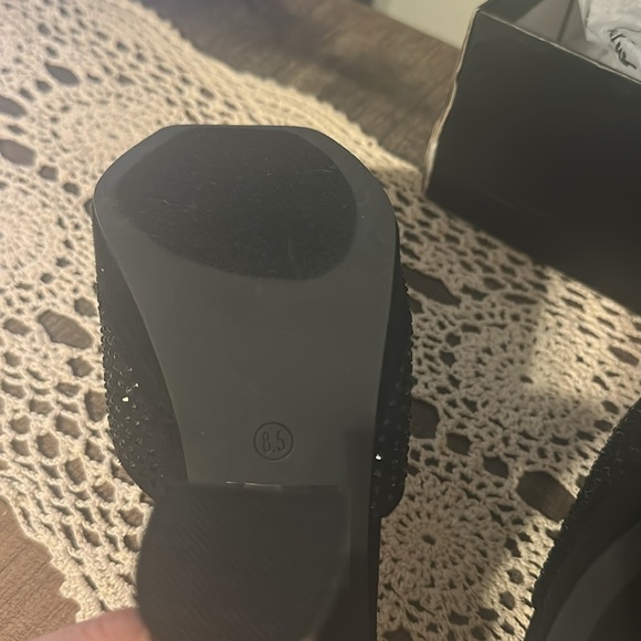 Lulus Karelee Black Suede Rhinestone Platform High Heel Sandals 8.5 - Picture 7 of 9